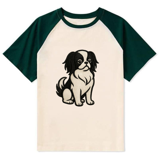 Japanese Chin - Black and white sitting Contrast Raglan T-shirt - Green