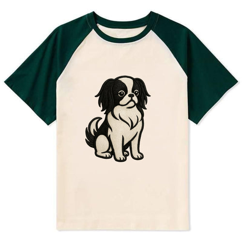 Japanese Chin - Black and white sitting Contrast Raglan T-shirt