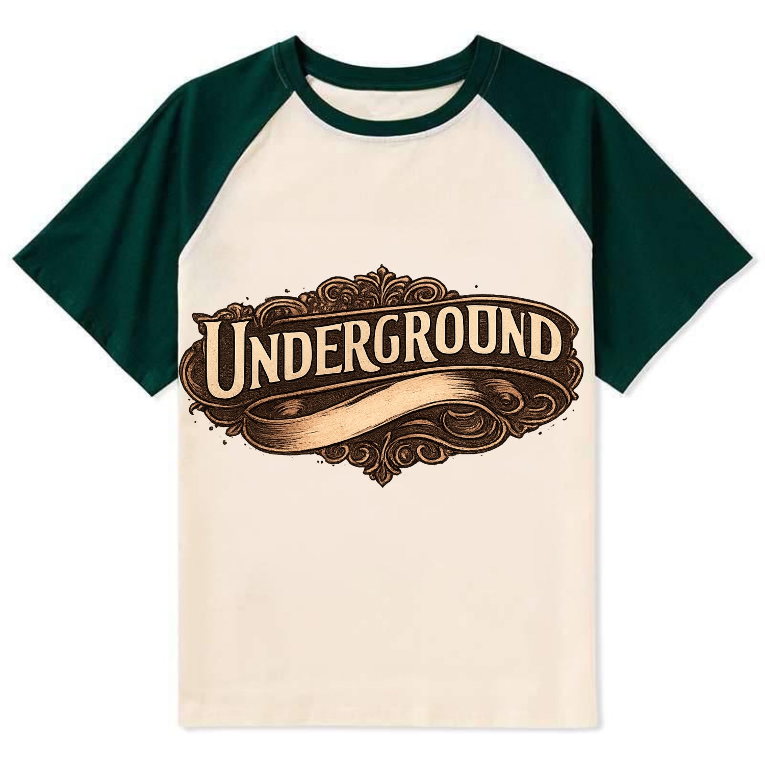 Bold typography design - "UNDERGROUND" - hidden scene, alternative - Contrast Raglan T-shirt - Green