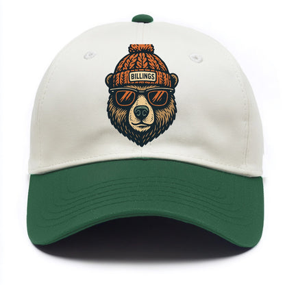 Montana Grizzly Bear wearing Billings beanie with pom pom and wayfarer sunglasses - Two Tone Cap - Green