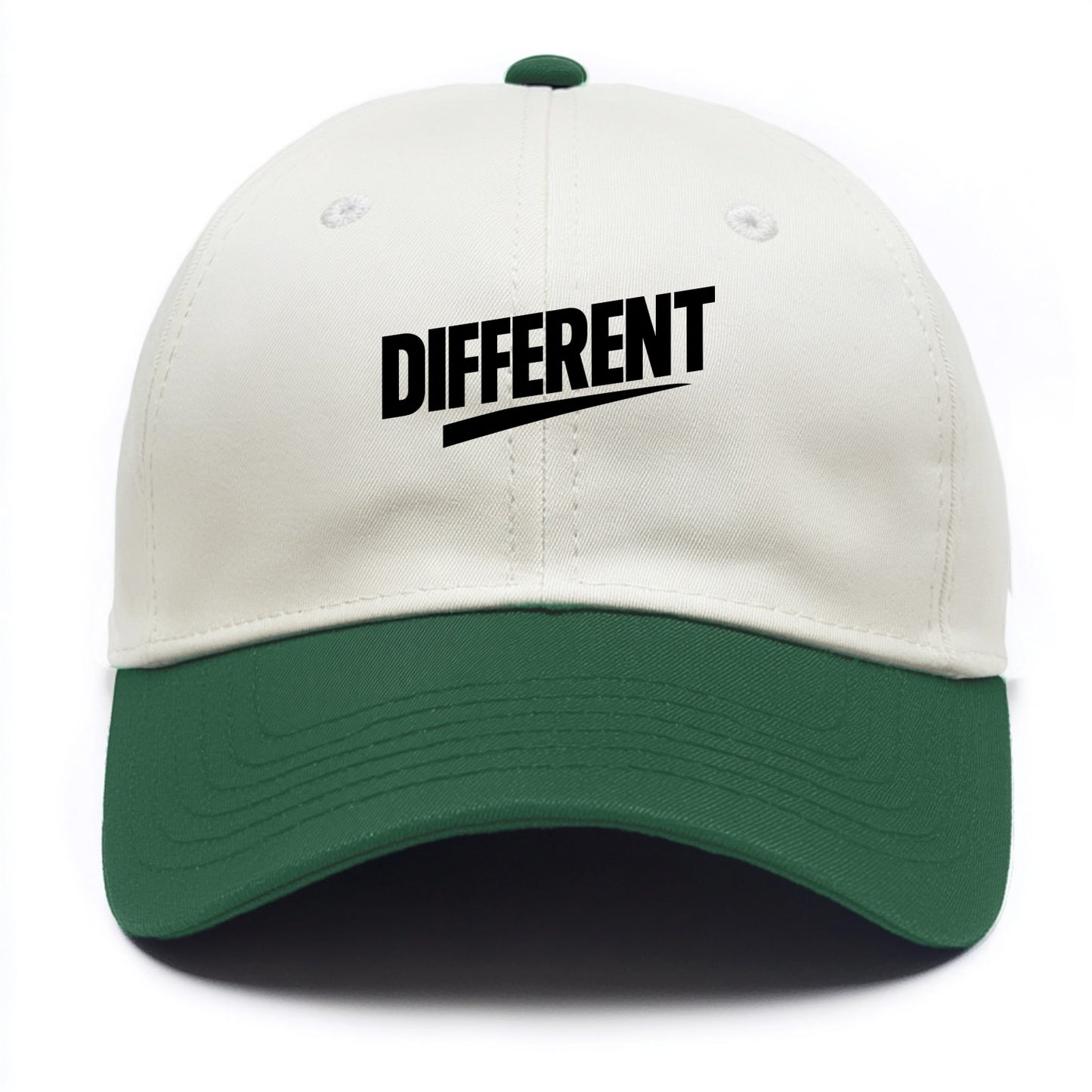 Bold typography design - "DIFFERENT" - standing out, not following crowd - Two Tone Cap - Green