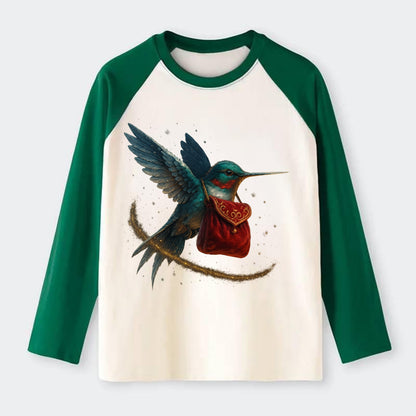 Frostbite Hummingbird Courier  - Raglan Long Sleeve T-Shirt - Green