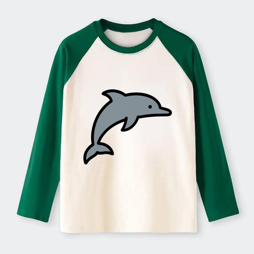 Bottlenose Dolphin - Gray jumping pose flat side profile - Raglan Long Sleeve T-Shirt