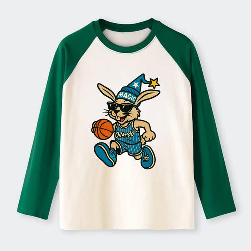Orlando Rabbit wearing Magic blue and silver beanie with wizard hat - Raglan Long Sleeve T-Shirt