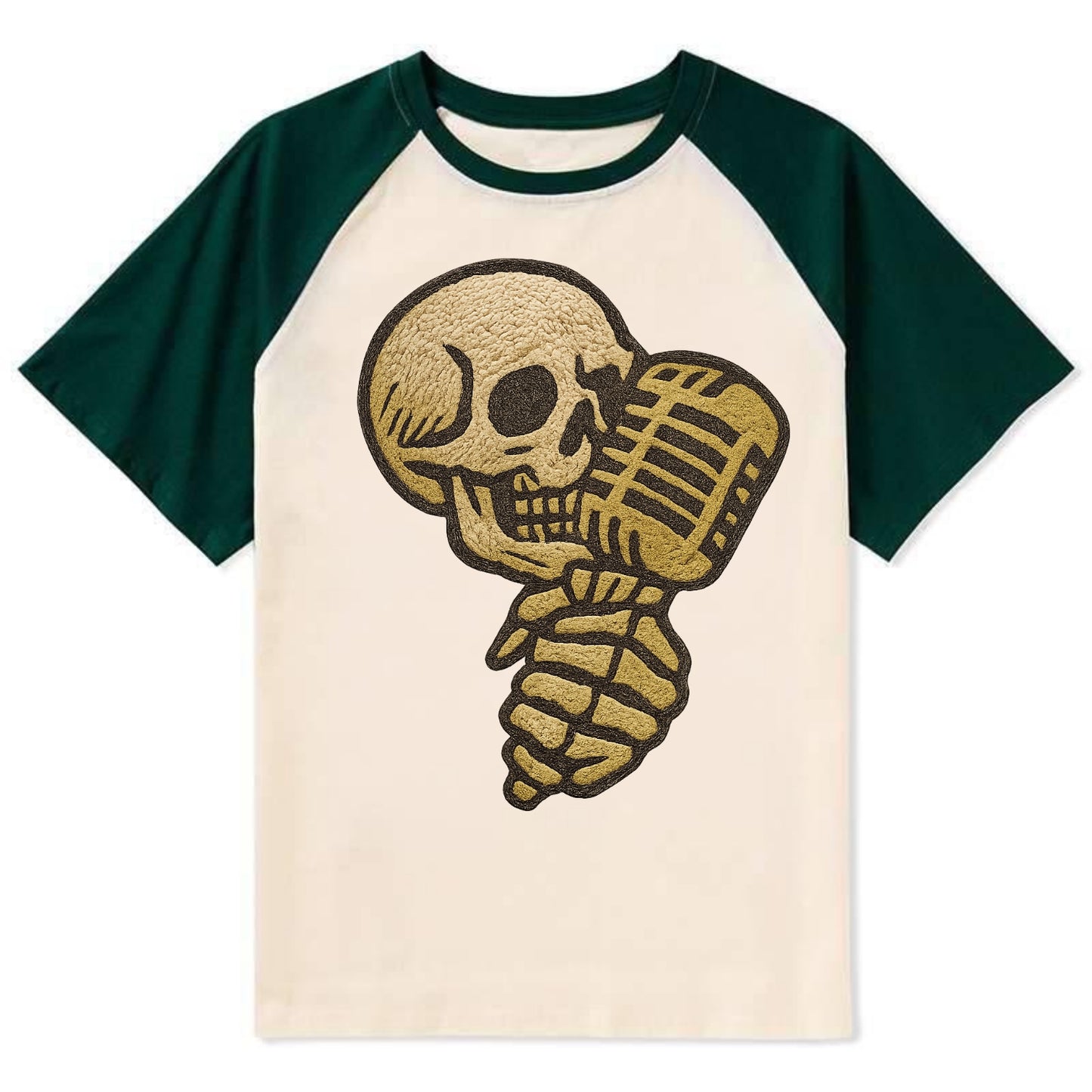 Skull Microphone  - Contrast Raglan T-shirt - Green