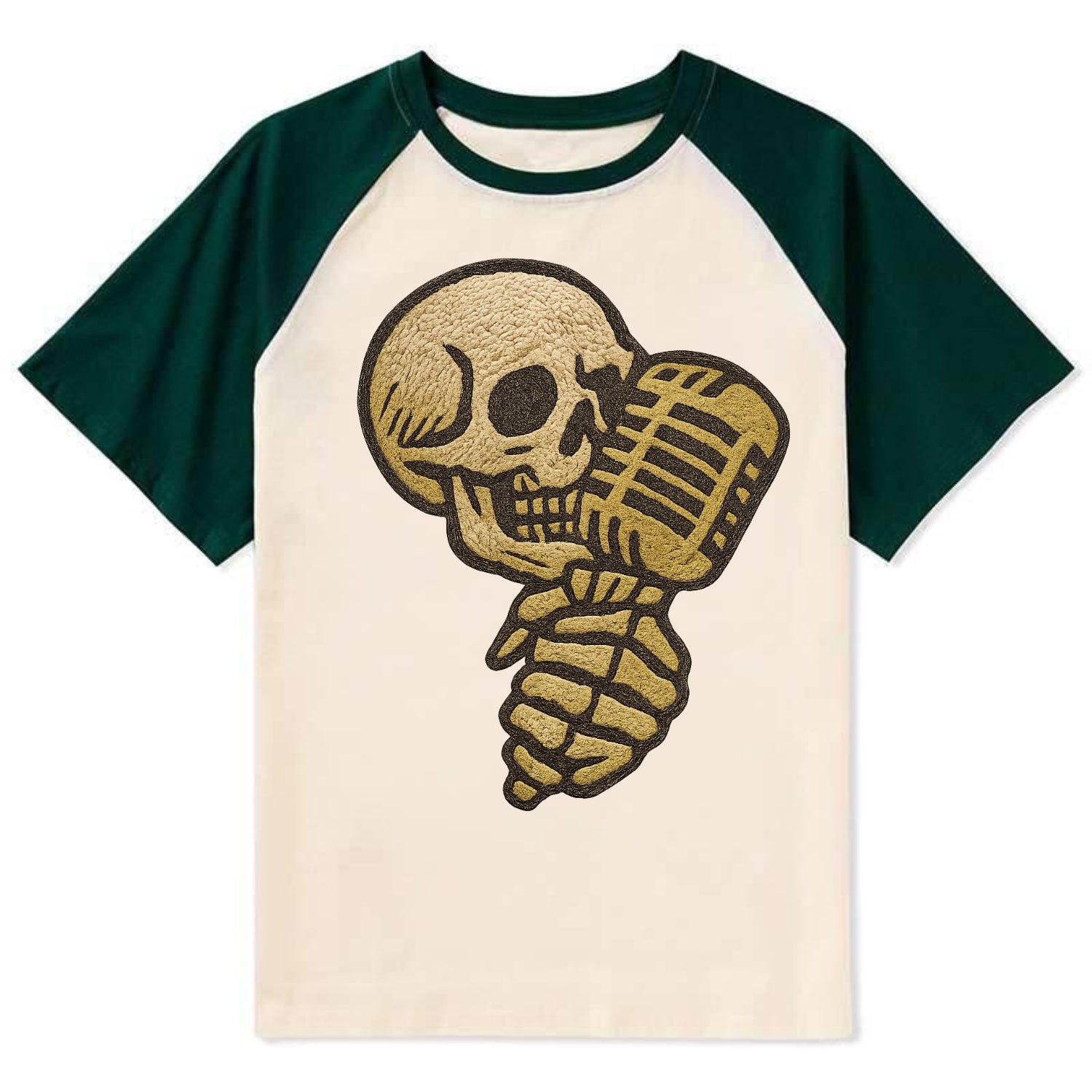 Skull Microphone  - Contrast Raglan T-shirt - Green