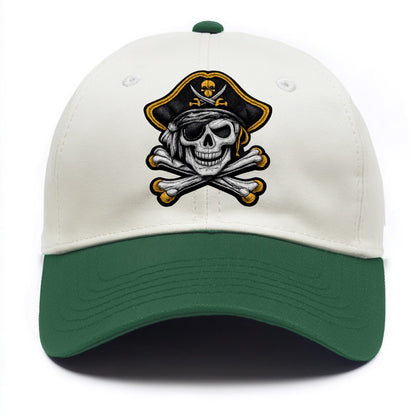 PIRATE SKULL - Jolly Roger skull in black and white , pirate - Two Tone Cap - Green