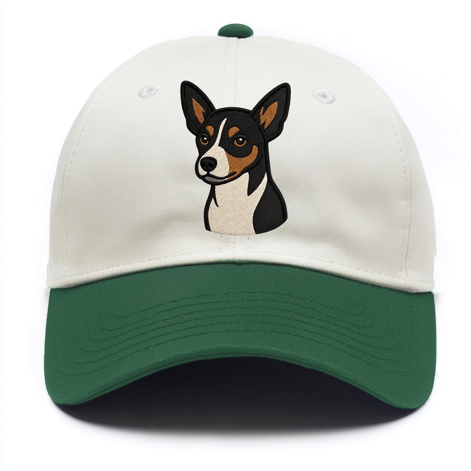 Rat Terrier - Tri-color embroidered pose - Two Tone Cap - Green