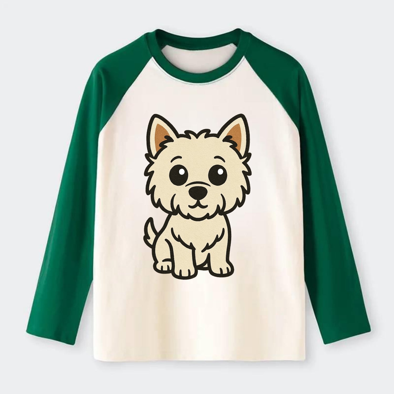 West Highland White Terrier - Alert standing pose - Raglan Long Sleeve T-Shirt - Green