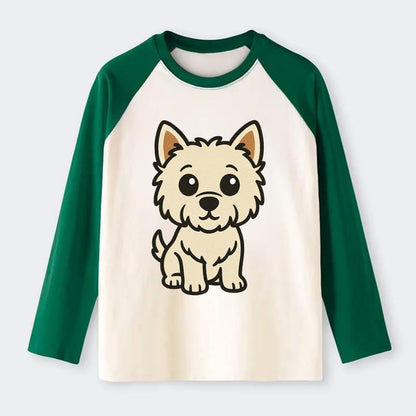 West Highland White Terrier - Alert standing pose - Raglan Long Sleeve T-Shirt - Green