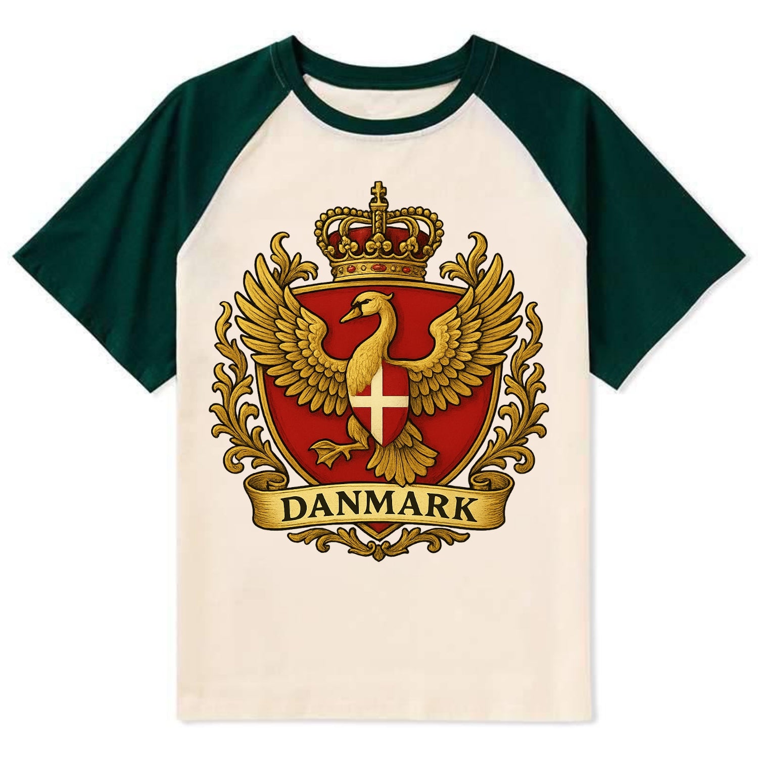 Denmark Heritage Badge  - Contrast Raglan T-shirt - Green