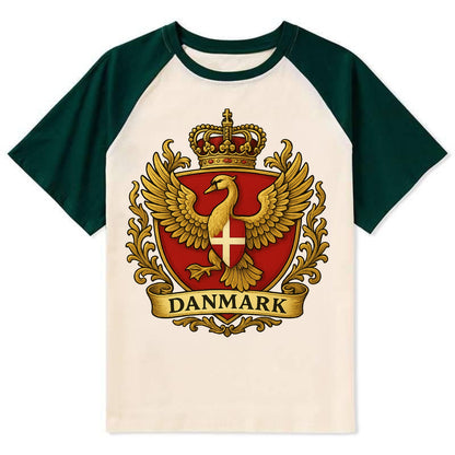 Denmark Heritage Badge  - Contrast Raglan T-shirt - Green