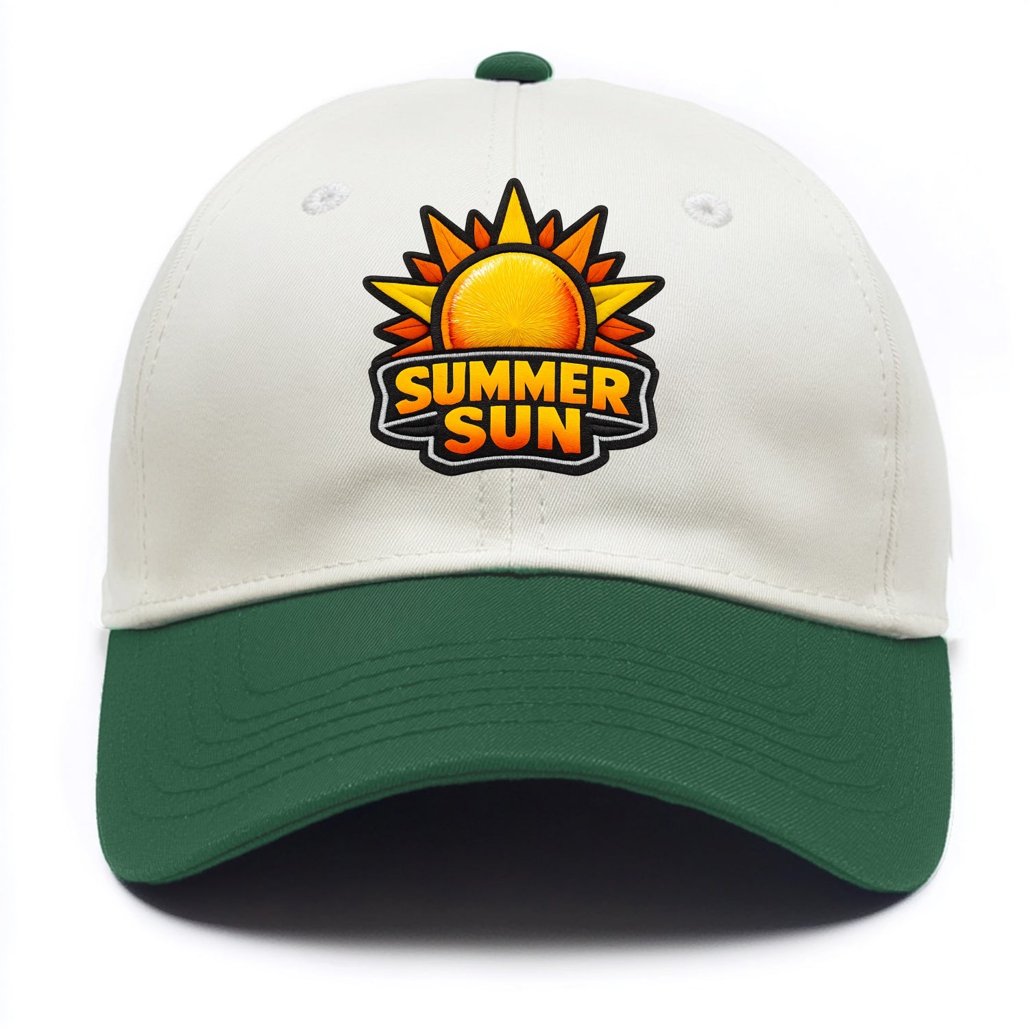 SUMMER SUN - bright sun with rays in yellow and orange , hot season - Two Tone Cap - Green
