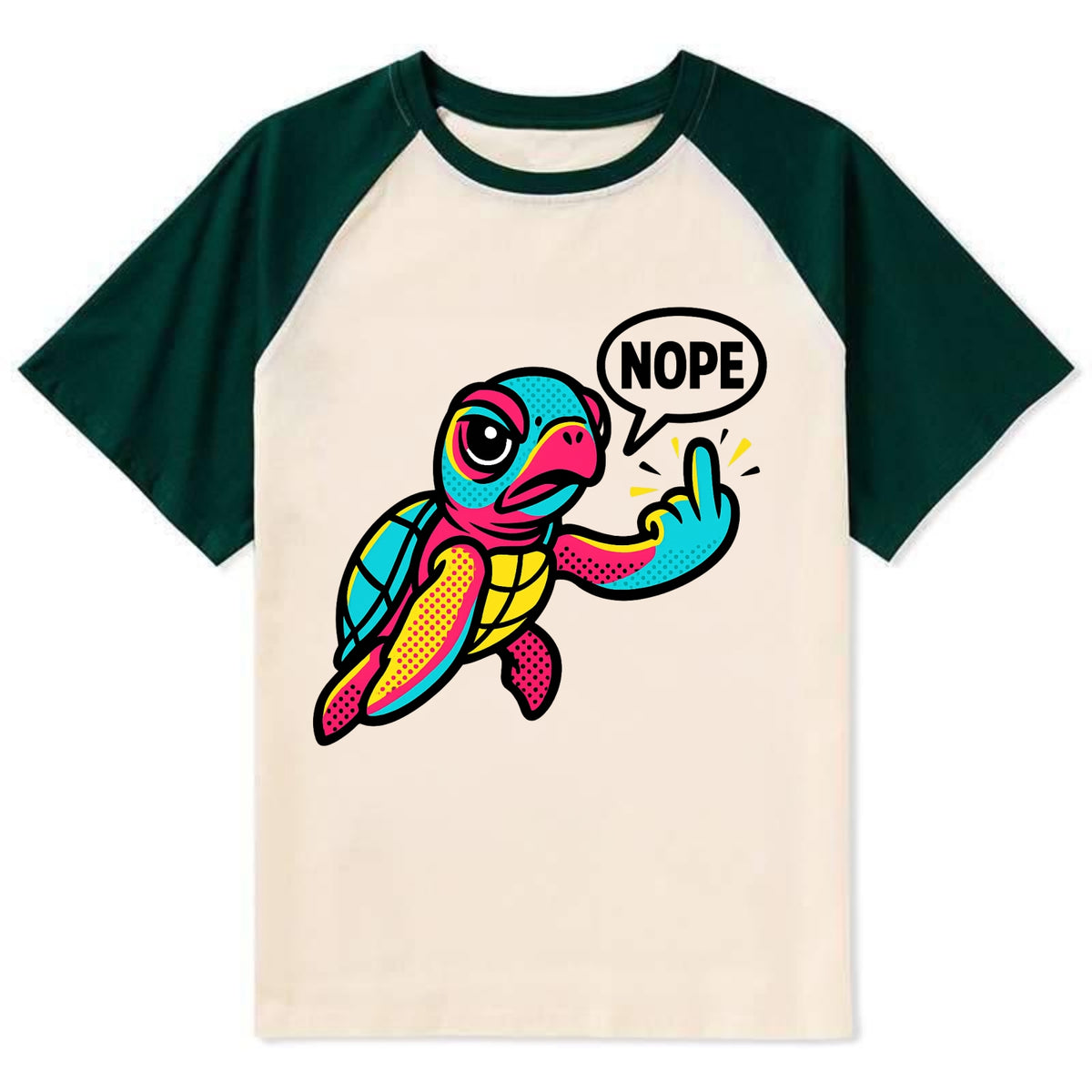 baby sea turtle swimming gracefully, one flipper extended sassily - Contrast Raglan T-shirt - Green