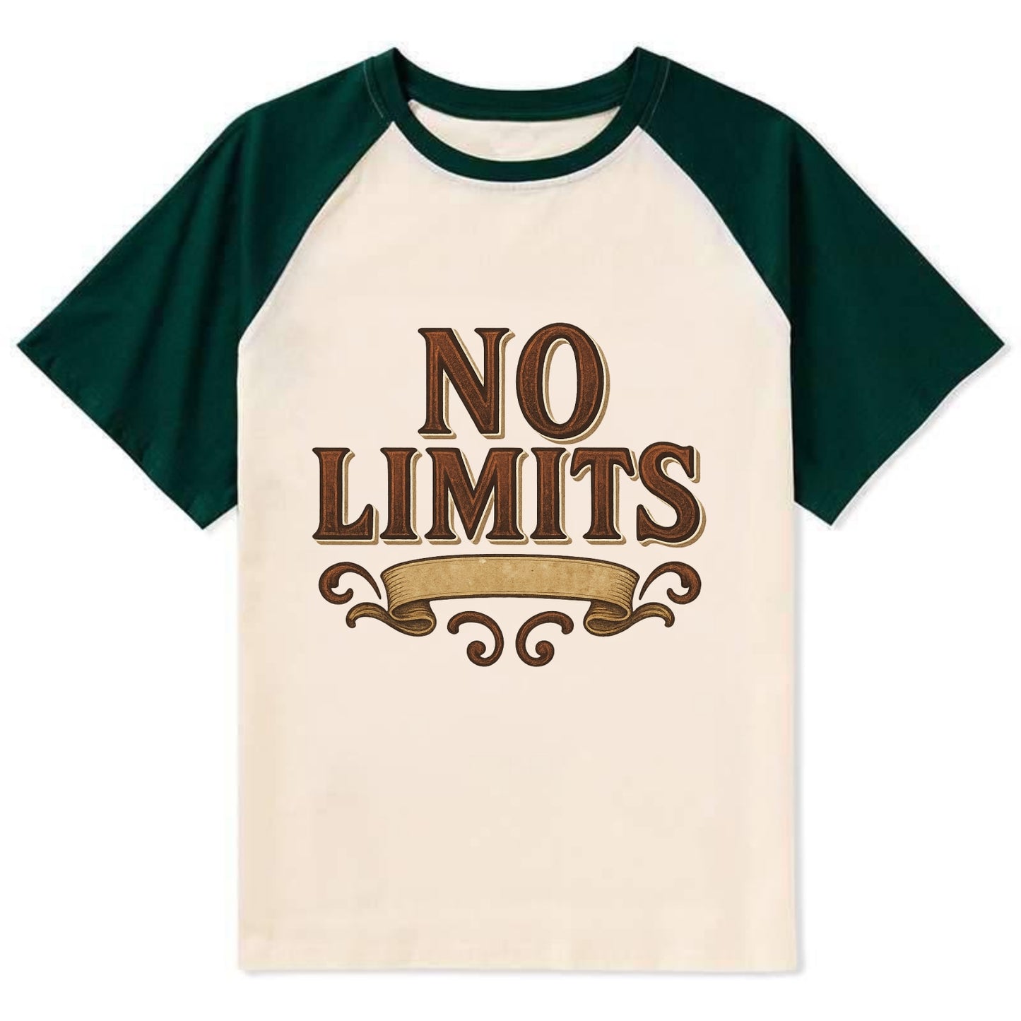 Bold typography design - "NO LIMITS" - boundless potential - Contrast Raglan T-shirt - Green