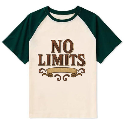 Bold typography design - "NO LIMITS" - boundless potential - Contrast Raglan T-shirt - Green