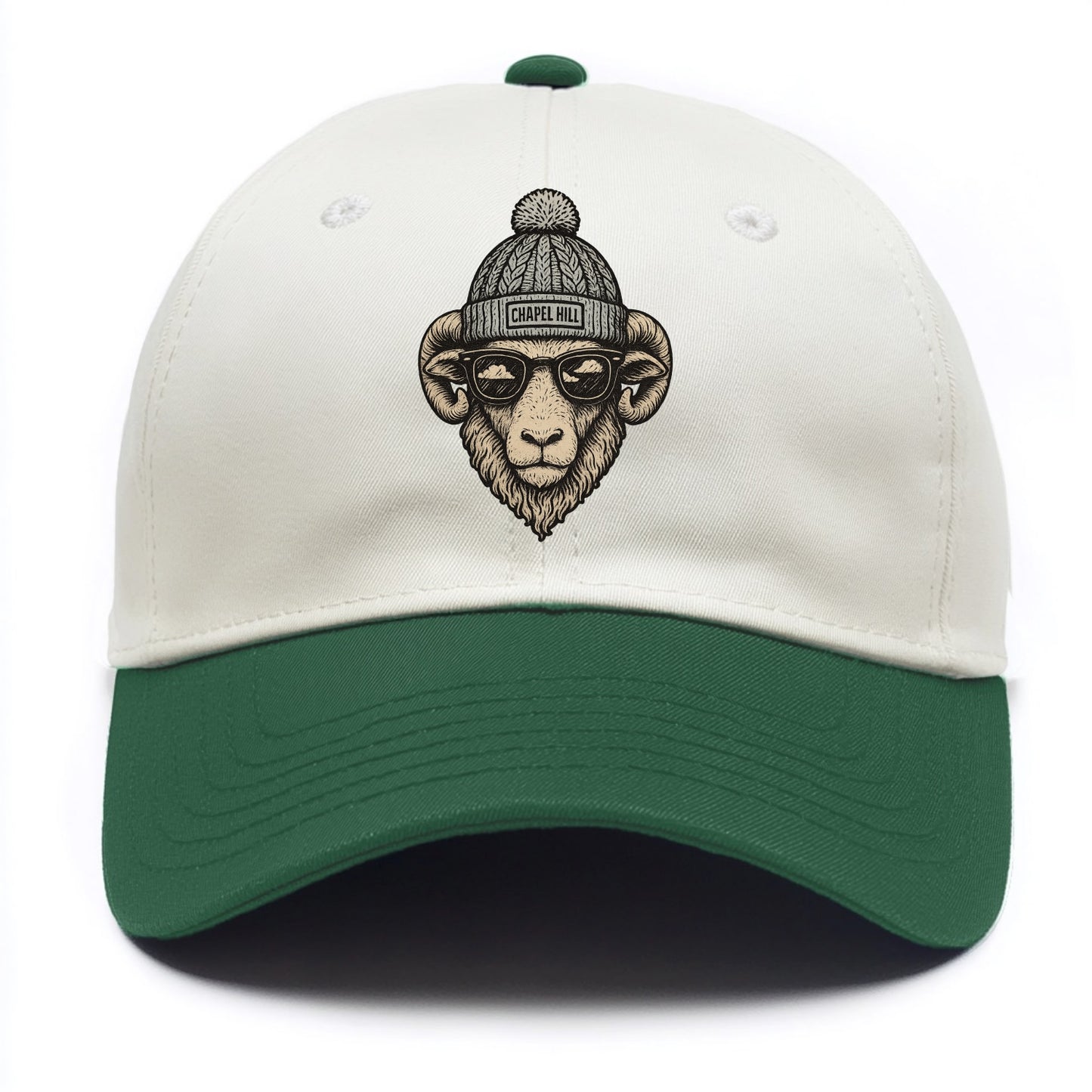 Chapel Hill Tar Heel Ram wearing UNC bea - Two Tone Cap - Green