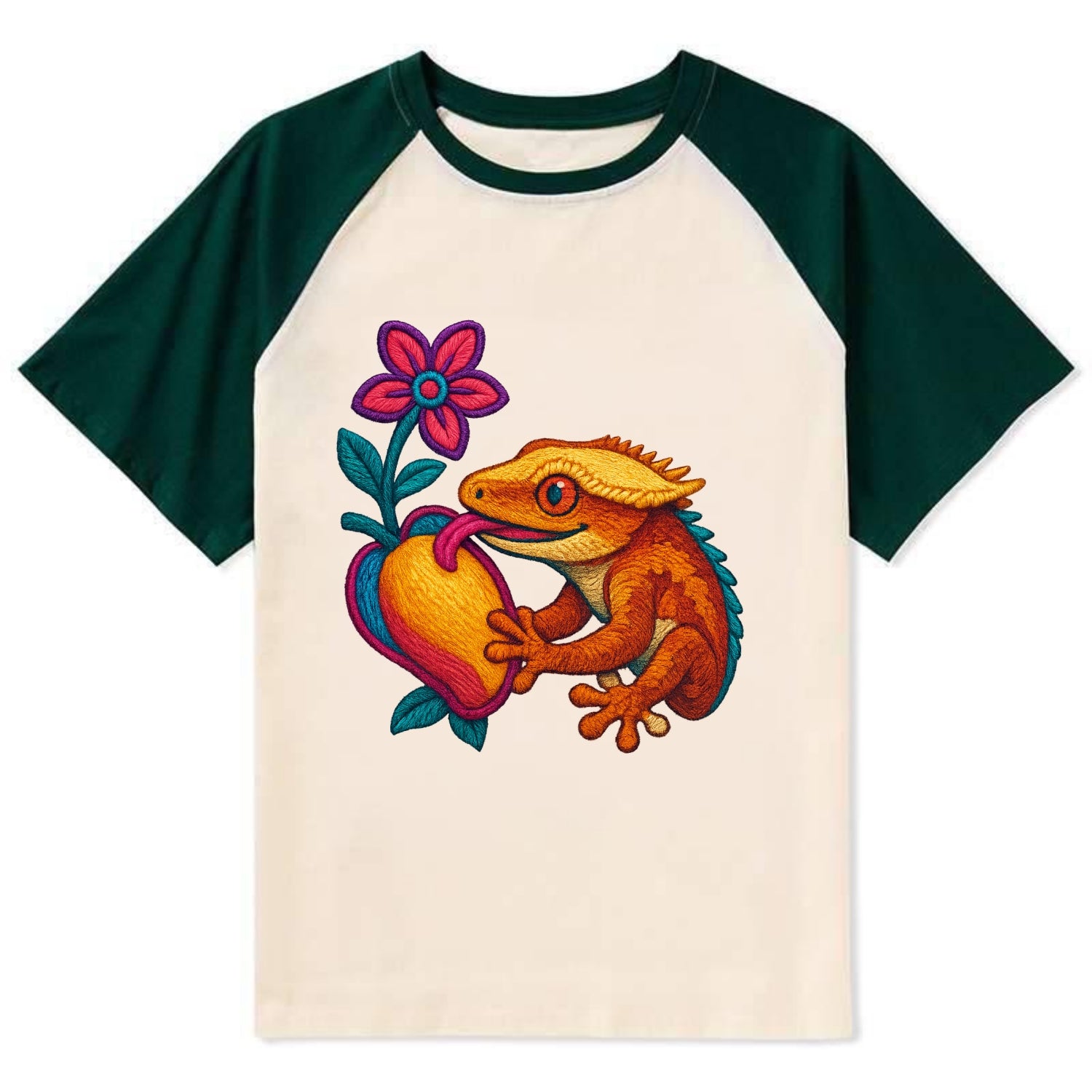 Crested Gecko - Contrast Raglan T-shirt - Green