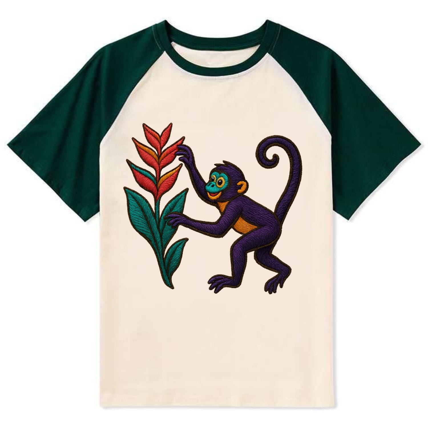 Spider Monkey - Contrast Raglan T-shirt - Green