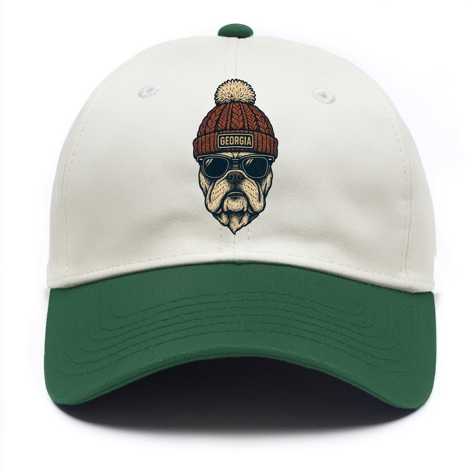 Athens Bulldog wearing Georgia beanie wi - Two Tone Cap - Green