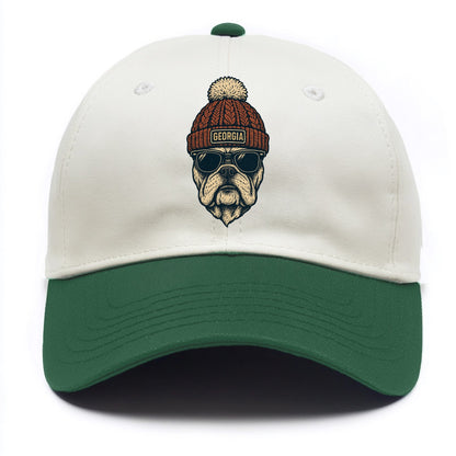 Athens Bulldog wearing Georgia beanie wi - Two Tone Cap - Green