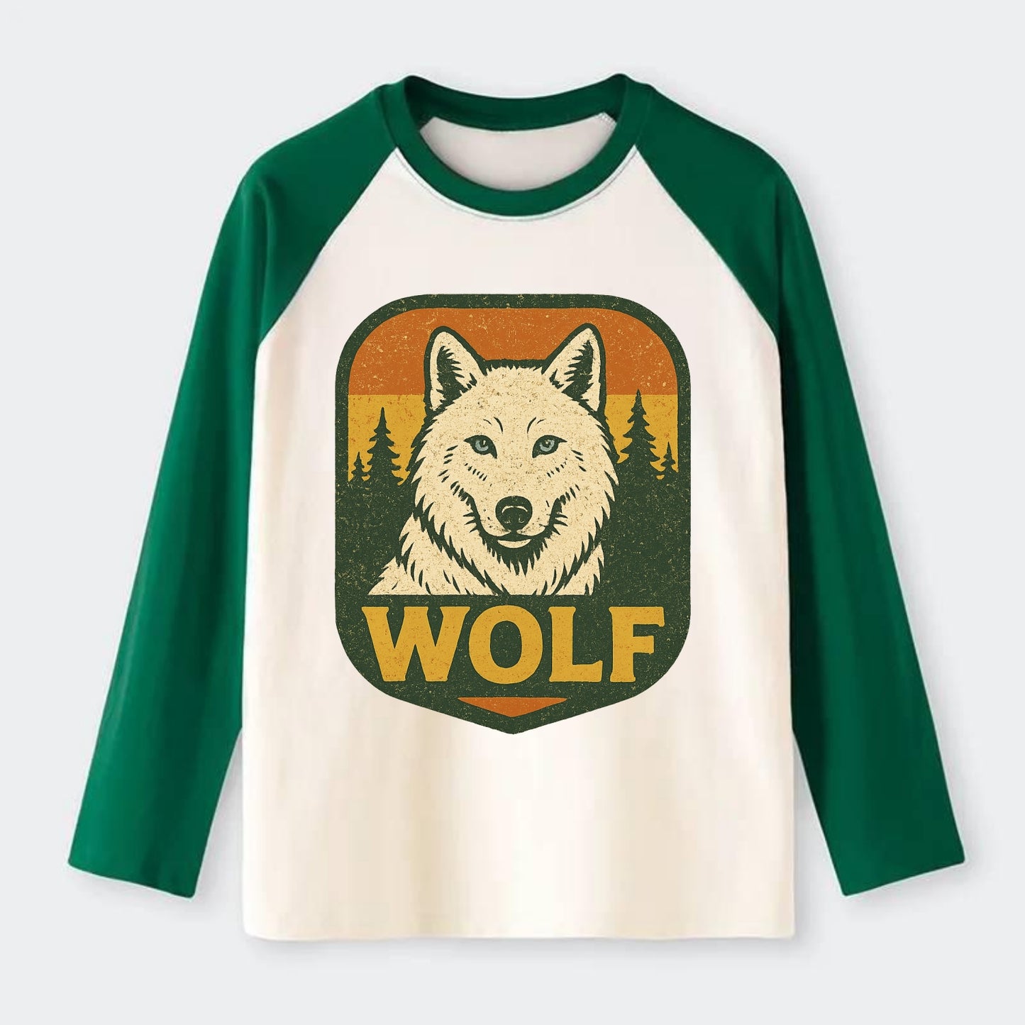 Arctic White Wolf  - Raglan Long Sleeve T-Shirt - Green