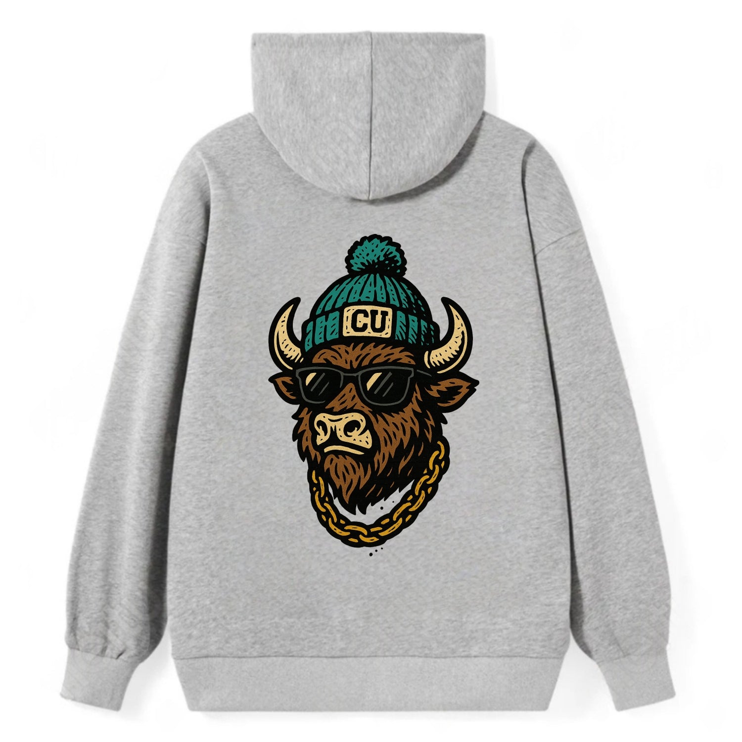 Boulder Ralphie wearing Colorado beanie with CU patch - Classic Pullover Hoodie - Grey