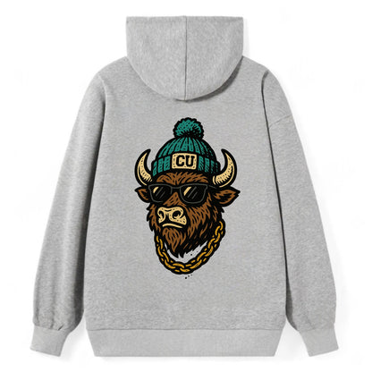 Boulder Ralphie wearing Colorado beanie with CU patch - Classic Pullover Hoodie - Grey