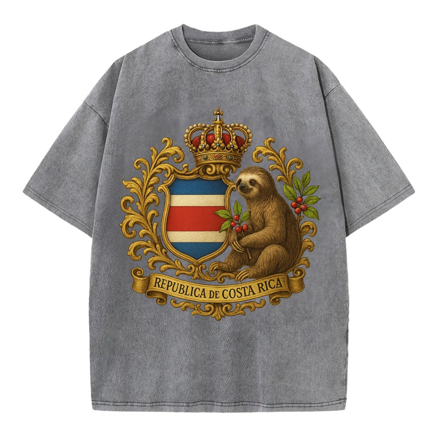 Costa Rica Sloth Emblem  - Vintage T-shirt - Grey