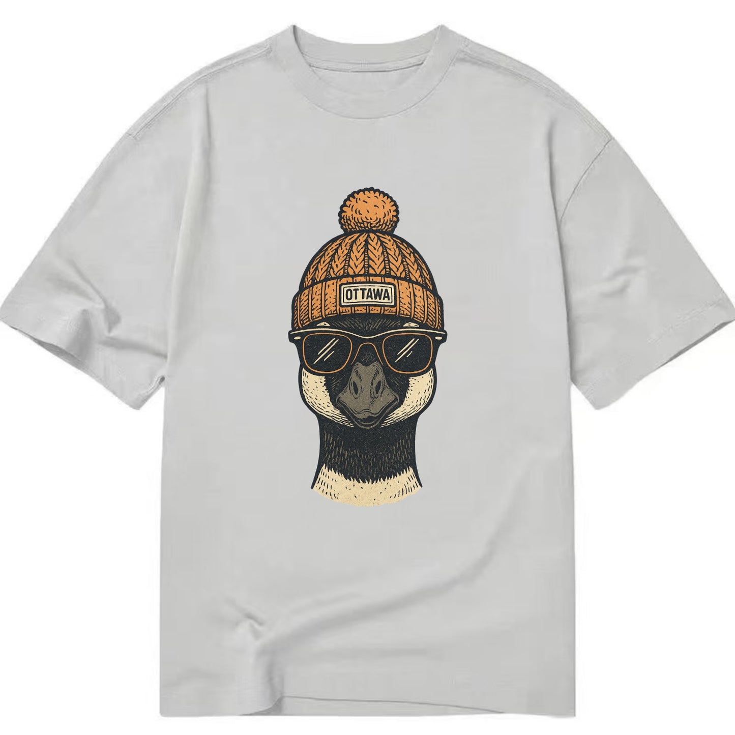 Ottawa Canadian Goose wearing Ottawa beanie with pom pom and wayfarer sunglasses - Classic T-shirt - Grey