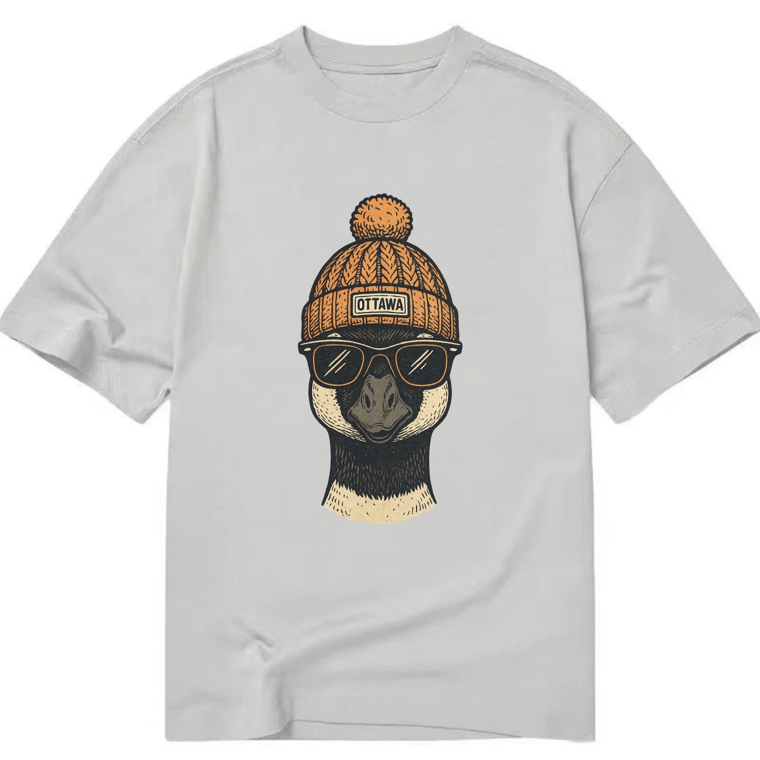 Ottawa Canadian Goose wearing Ottawa beanie with pom pom and wayfarer sunglasses - Classic T-shirt - Grey
