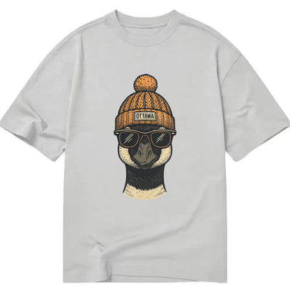 Ottawa Canadian Goose wearing Ottawa beanie with pom pom and wayfarer sunglasses - Classic T-shirt - Grey