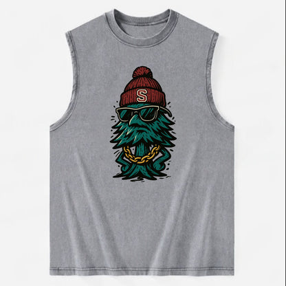 Palo Alto Tree wearing Stanford beanie with S patch - Vintage Washed Tank - Grey