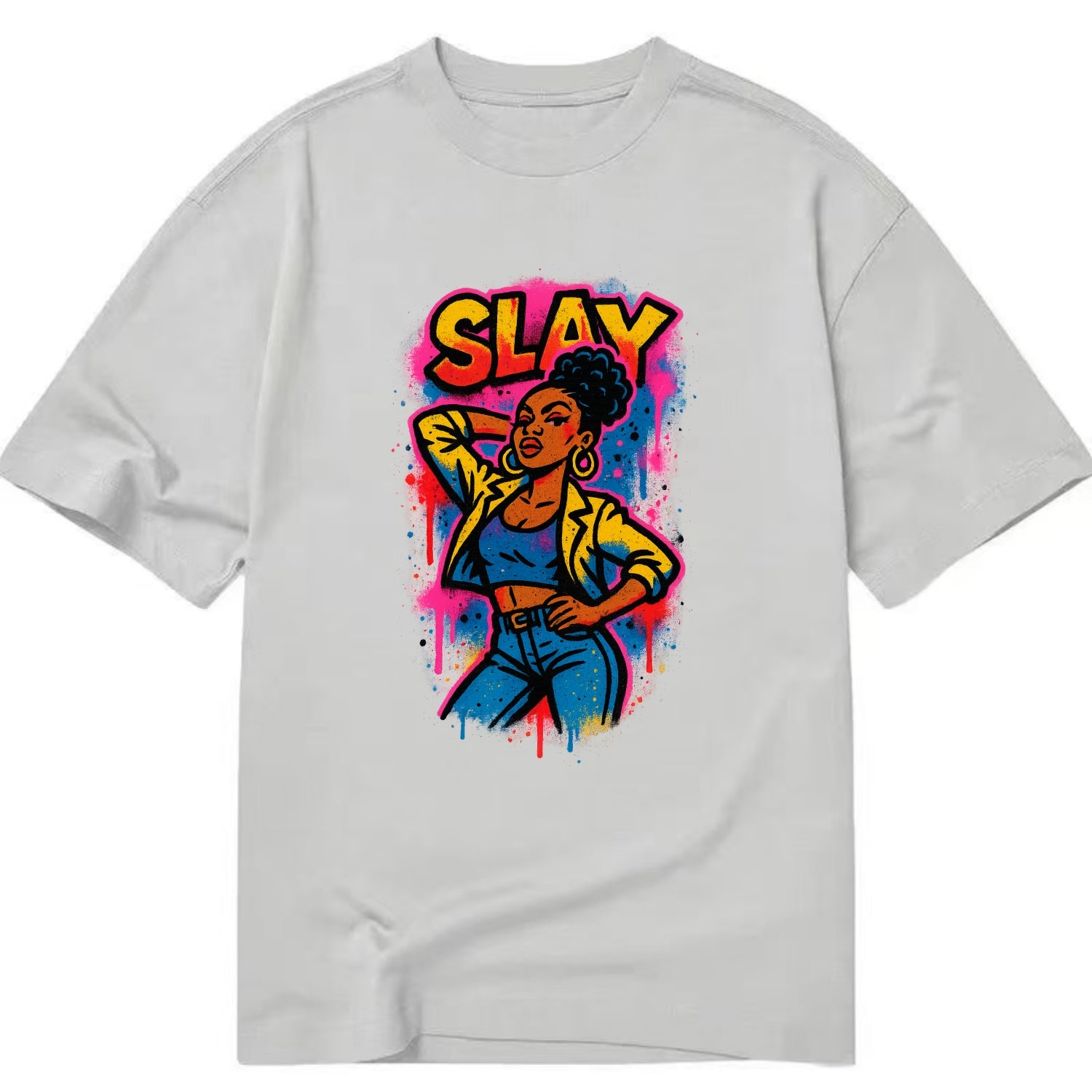 Empowered figure striking confident pose - "slay" culture, fierce and fabulous - Classic T-shirt - Grey