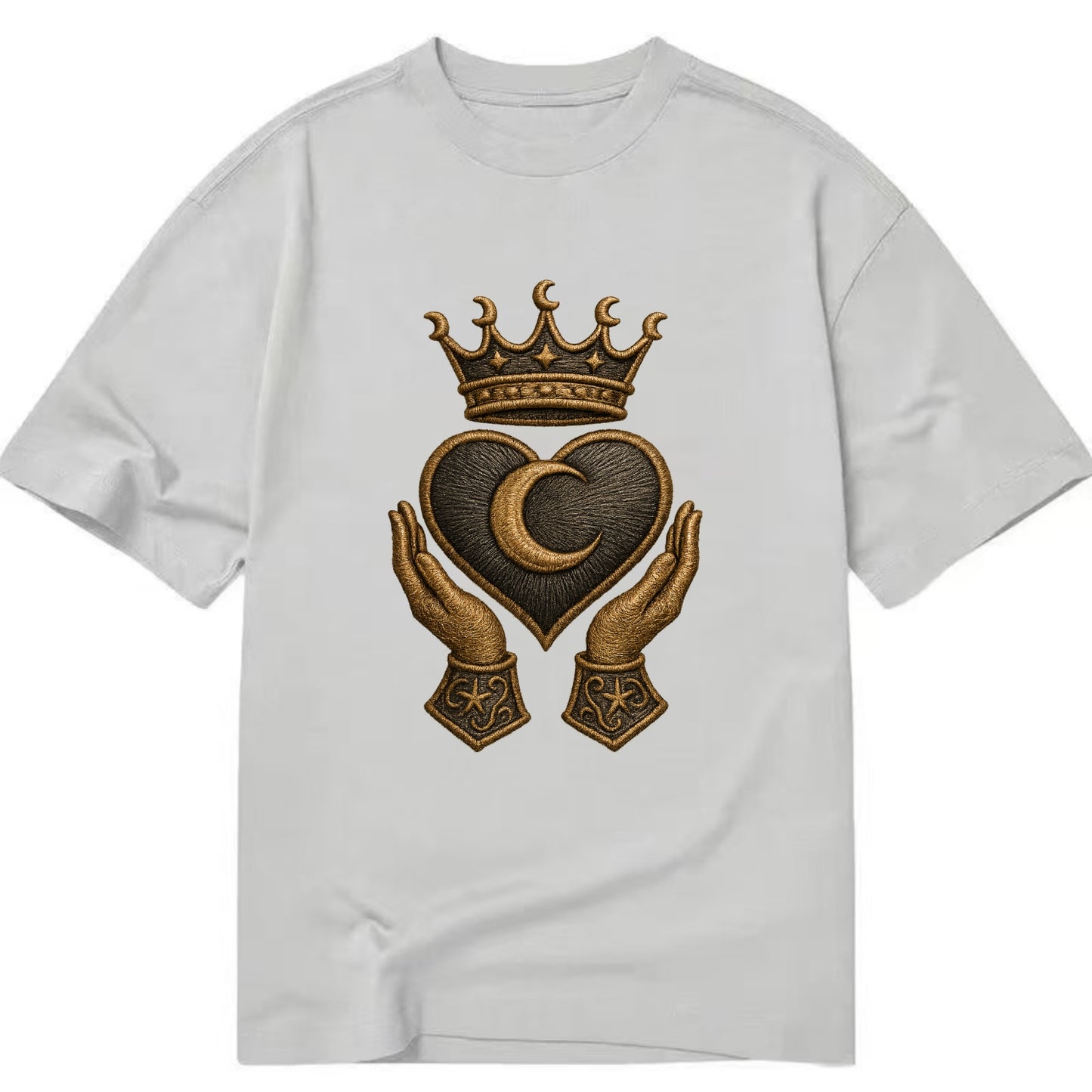 Moonlit crescent crown cradling a hematite heart with stargazer hands cupped - Classic T-shirt - Grey