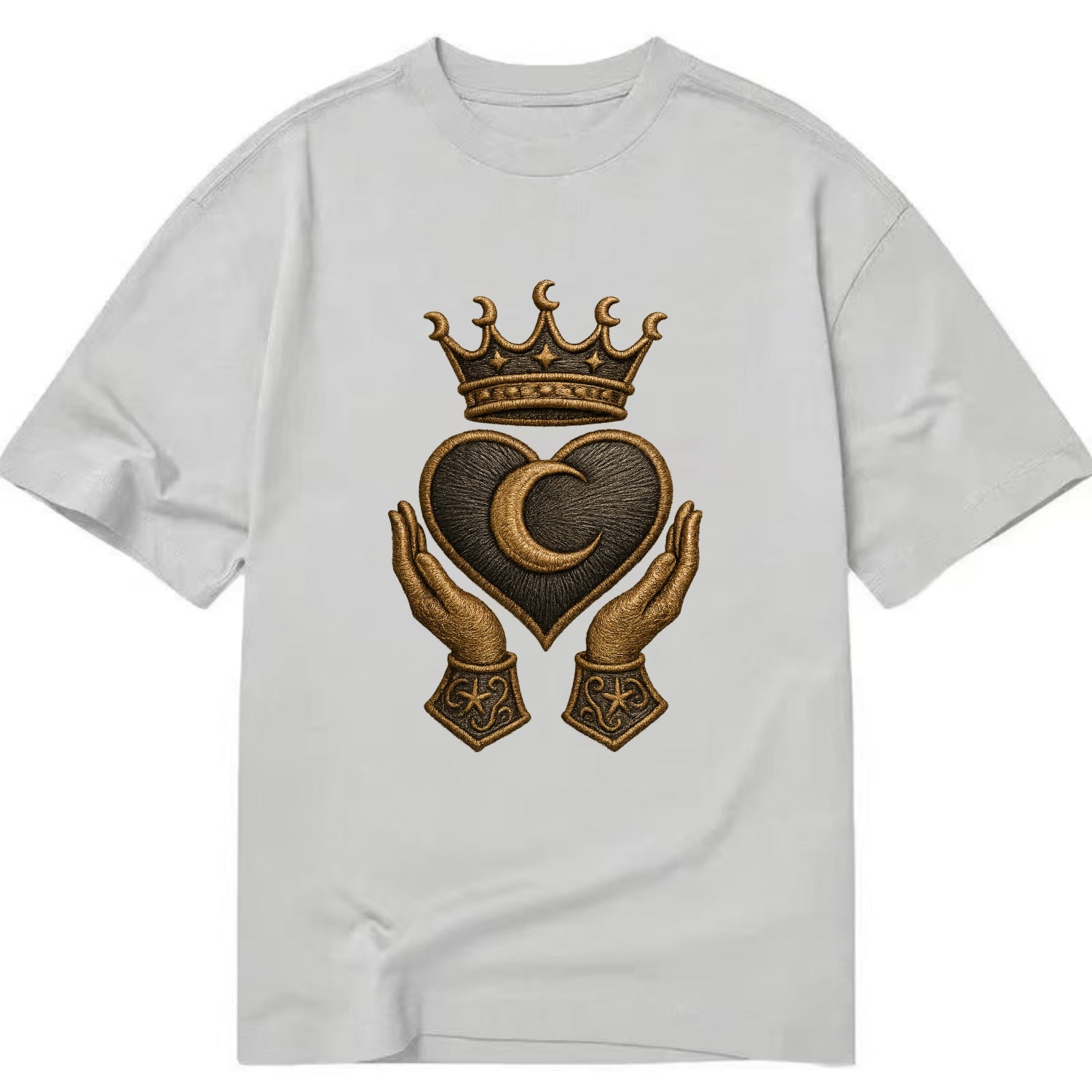Moonlit crescent crown cradling a hematite heart with stargazer hands cupped - Classic T-shirt - Grey