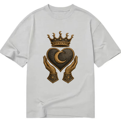 Moonlit crescent crown cradling a hematite heart with stargazer hands cupped - Classic T-shirt - Grey