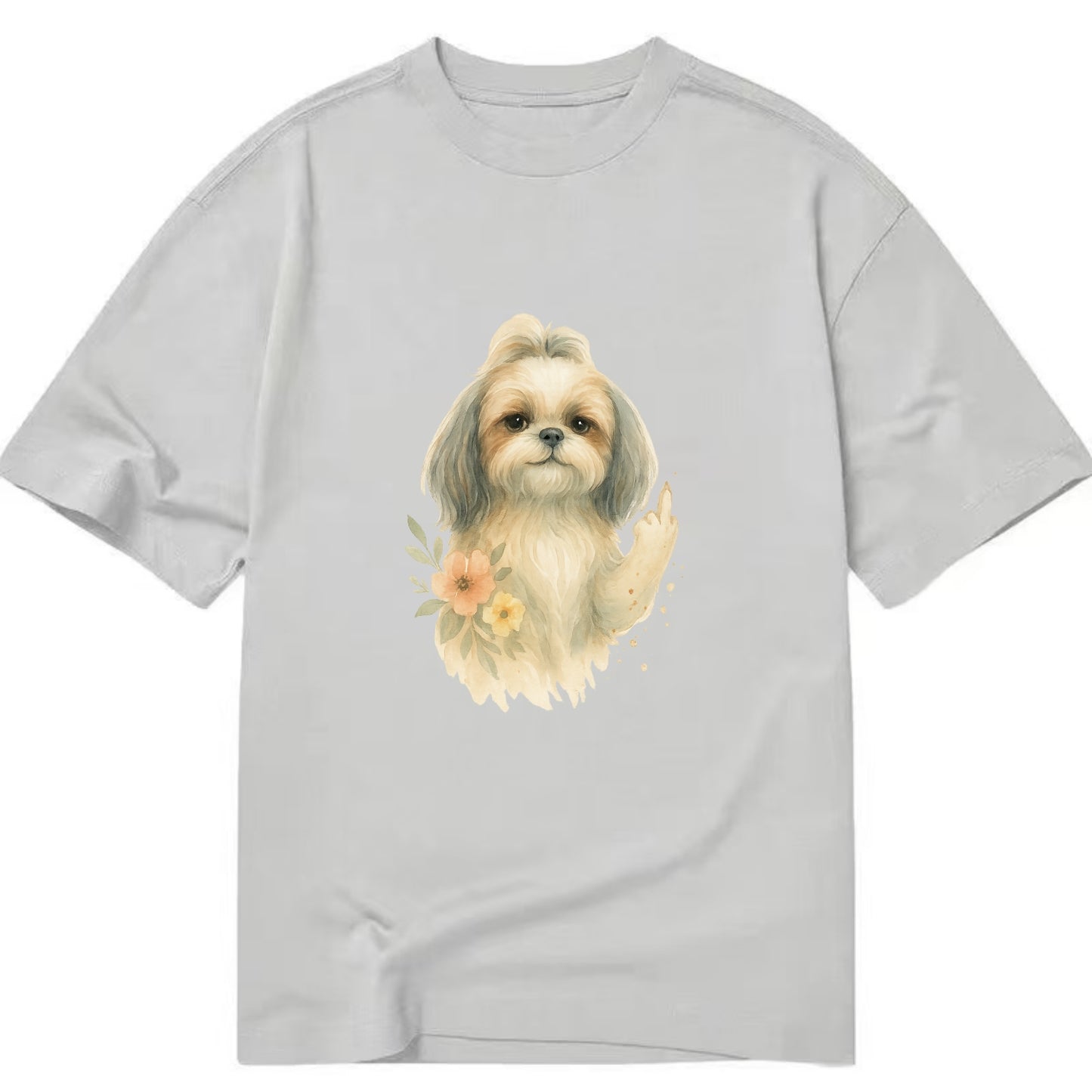 Shih Tzu with long flowing silky hair, tiny paw showing attitude - Classic T-shirt - Grey