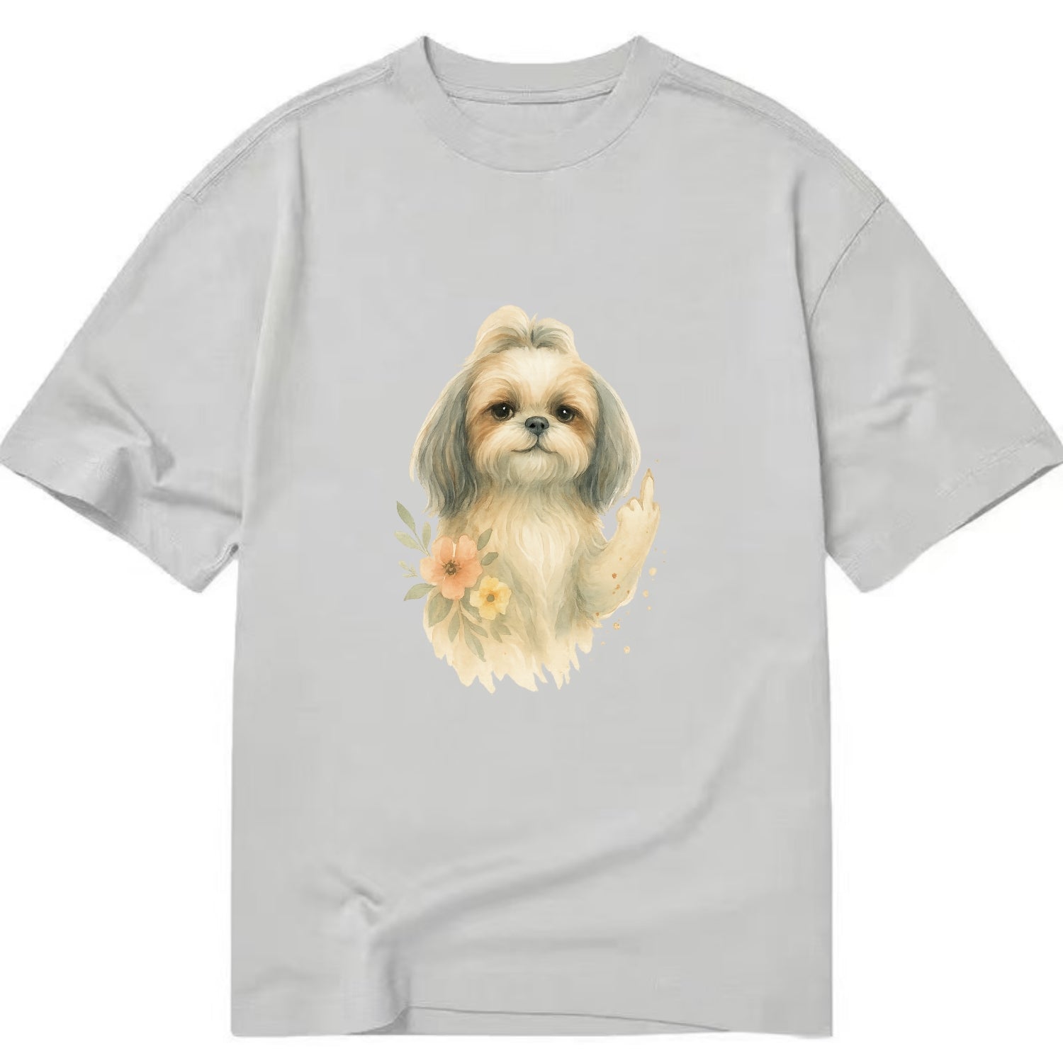 Shih Tzu with long flowing silky hair, tiny paw showing attitude - Classic T-shirt - Grey