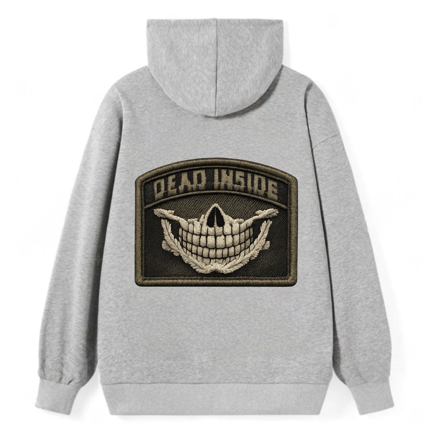 DEAD INSIDE SMILE - skeleton smile in white , dark humor - Classic Pullover Hoodie - Grey