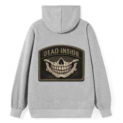 DEAD INSIDE SMILE - skeleton smile in white , dark humor - Classic Pullover Hoodie - Grey
