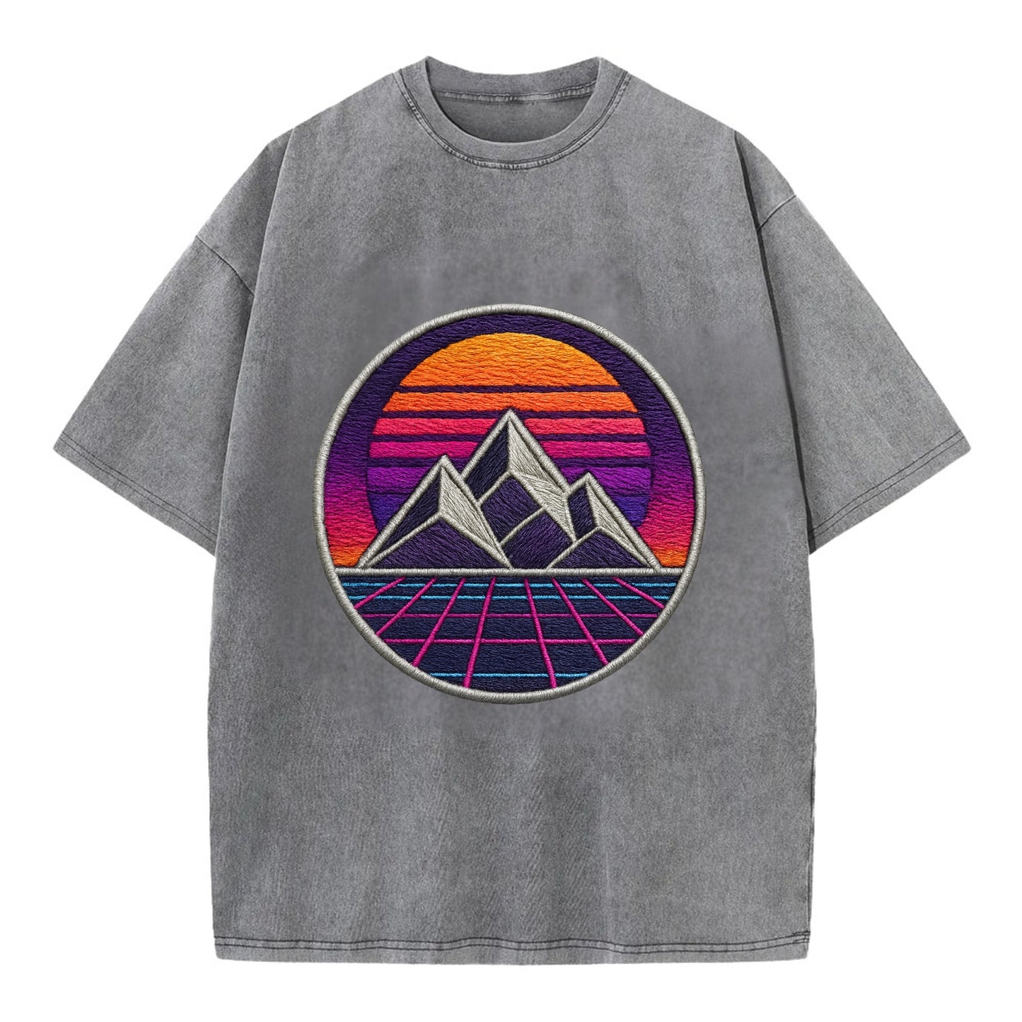 Retrowave Mountains - Vintage T-shirt - Grey