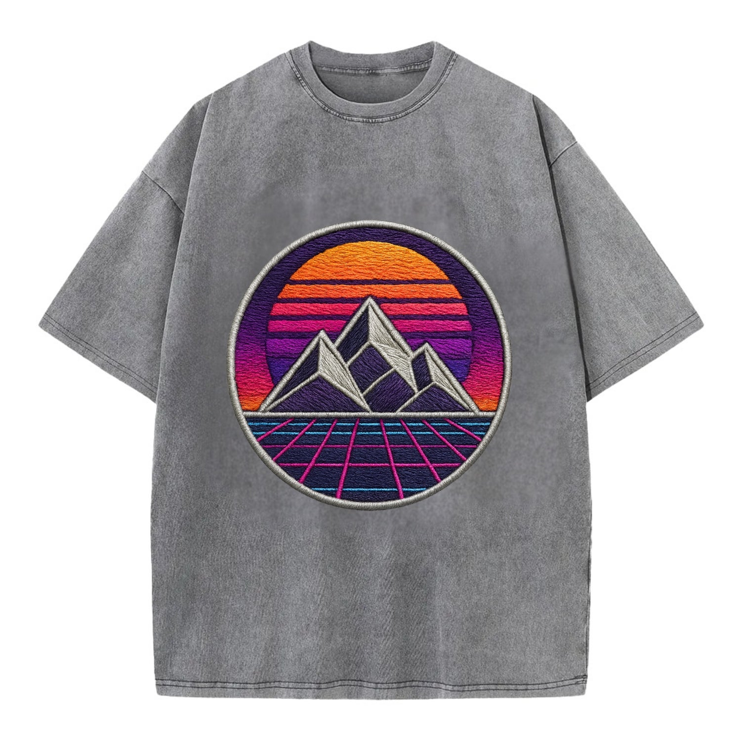 Retrowave Mountains - Vintage T-shirt - Grey