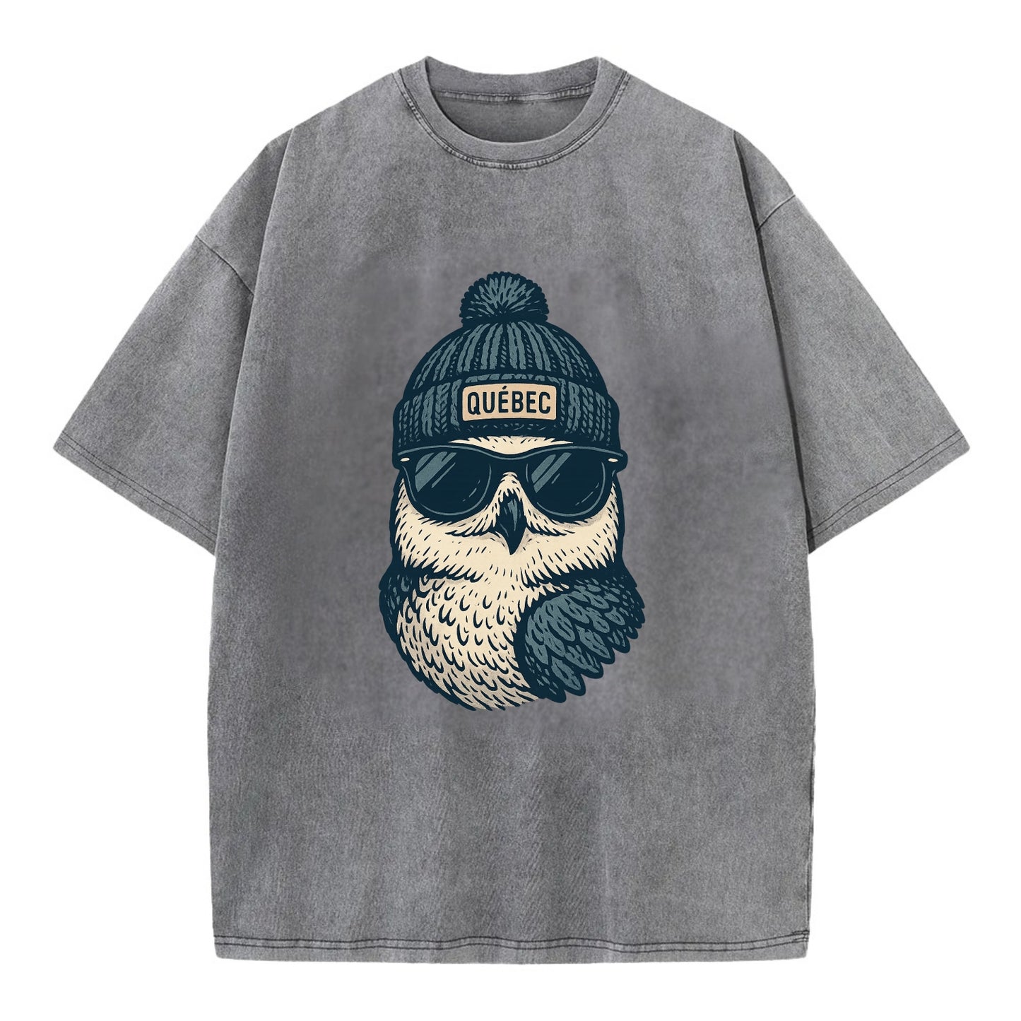 Quebec City Snowy Owl wearing Quebec bea - Vintage T-shirt - Grey