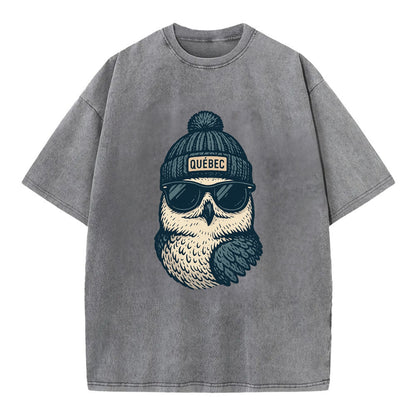 Quebec City Snowy Owl wearing Quebec bea - Vintage T-shirt - Grey
