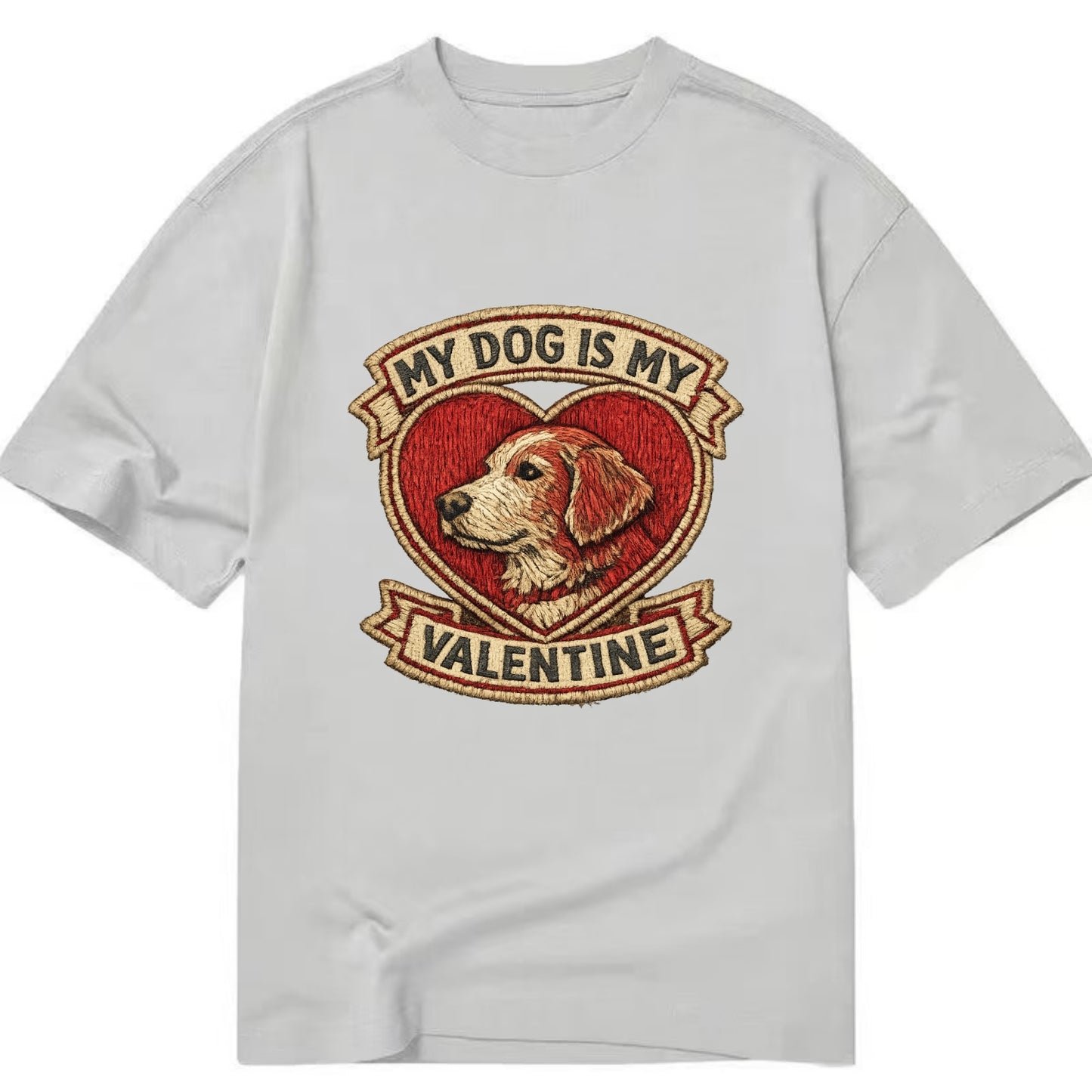 MY DOG IS MY VALENTINE - heart with dog in red , single pet owner - Classic T-shirt - Grey