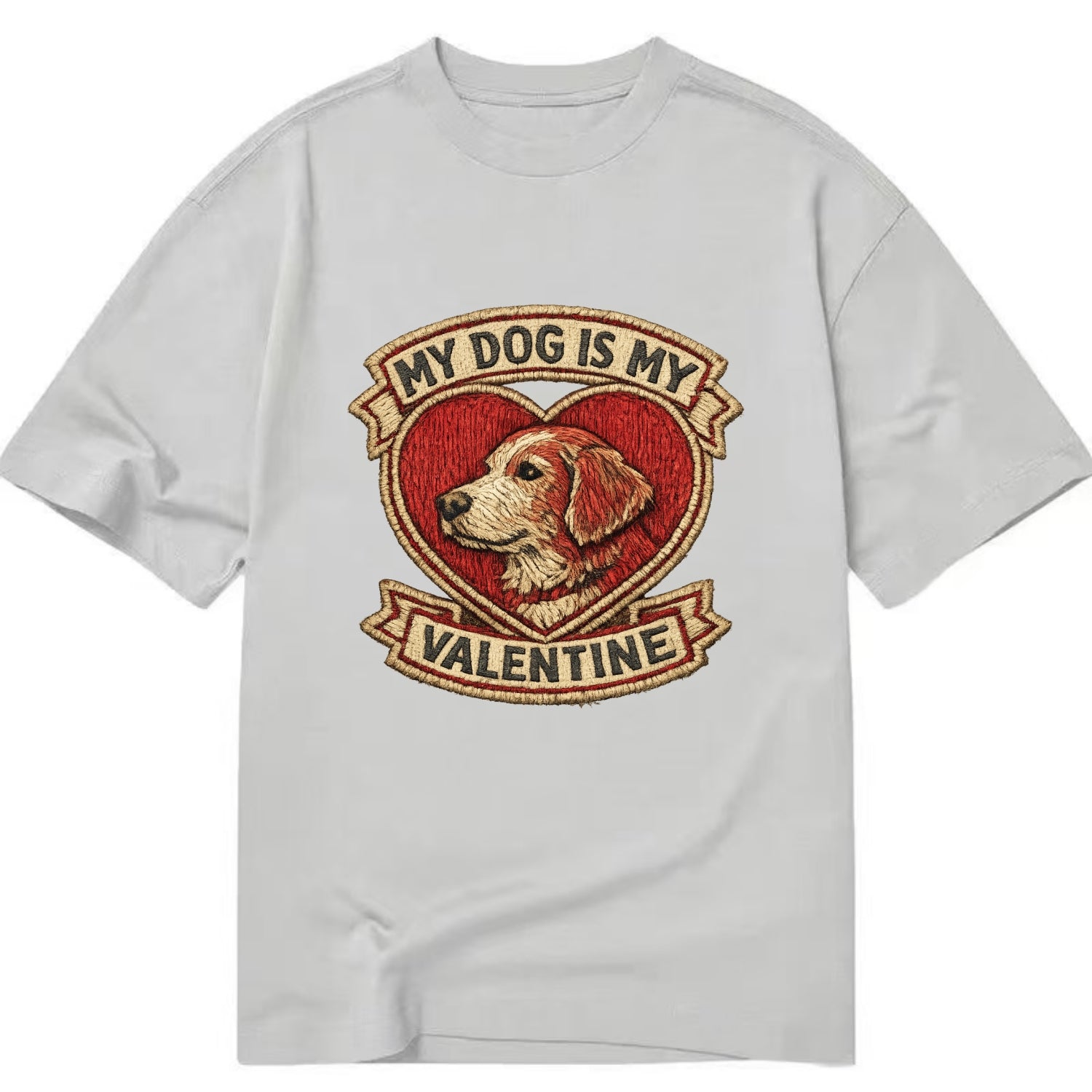 MY DOG IS MY VALENTINE - heart with dog in red , single pet owner - Classic T-shirt - Grey