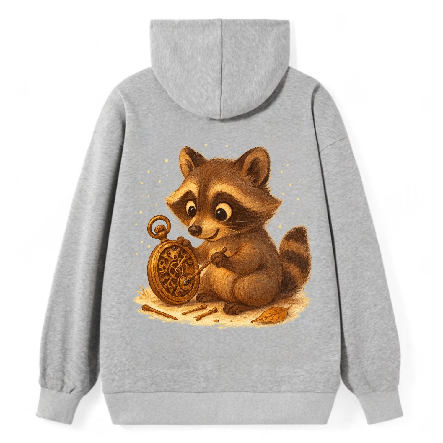 Raccoon tinkering with a steampunk pocket watch using tiny brass tools - Classic Pullover Hoodie - Grey