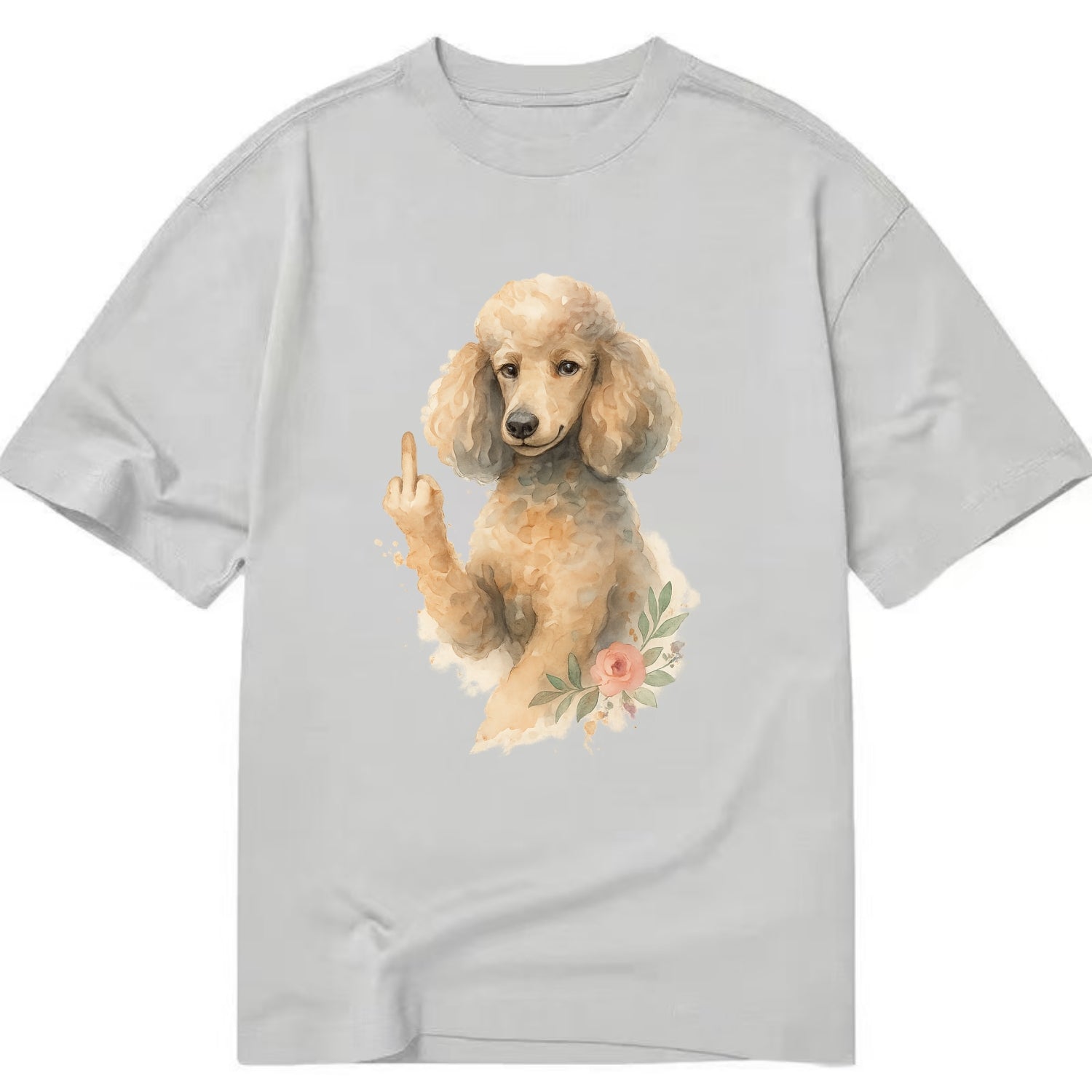 Standard Poodle with curly styled coat, intelligent face, fancy paw giving finger - Classic T-shirt - Grey
