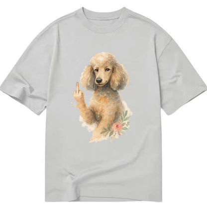 Standard Poodle with curly styled coat, intelligent face, fancy paw giving finger - Classic T-shirt - Grey